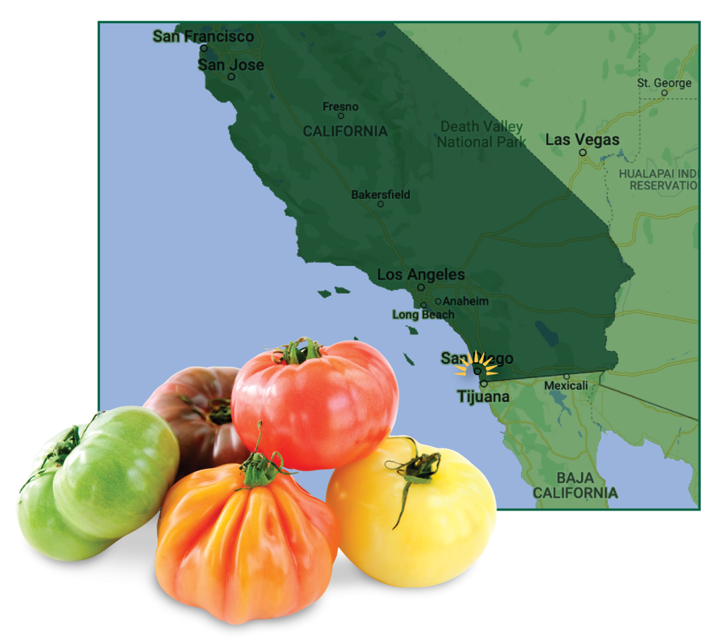 map of California with various tomatoes